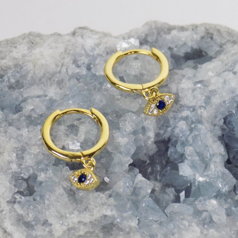 evil eye dainty delicate hoops huggies pave CZ - Picture 3 of 10